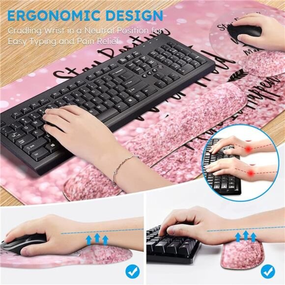 Mouse Pad,Large Pink Desk Mat, 4in1 XXL Mousepad + Keyboard Wrist Rest - Picture 3 of 14